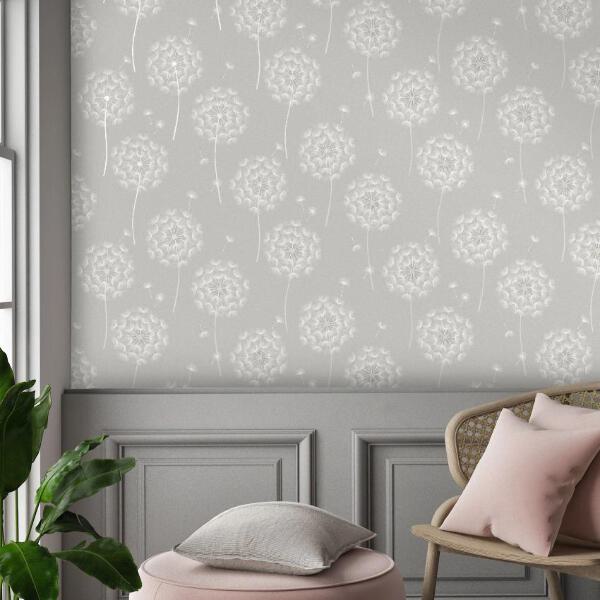 Allora Silver Grey Dandelion Flower Wallpaper By Holden Opus 36001