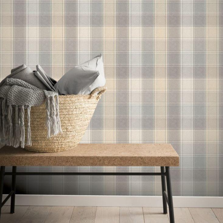 Yellow and Grey Country Check Wallpaper by Arthouse 902807