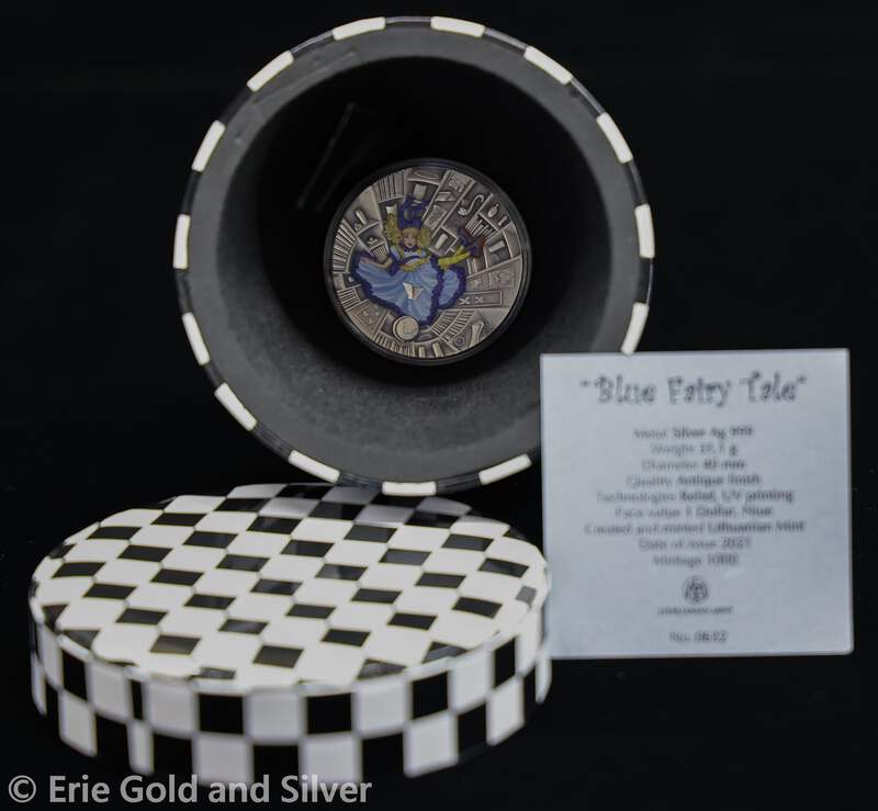 2021 $1 Niue 1 oz Silver Lithuanian Mint Blue Fairy Tale Box