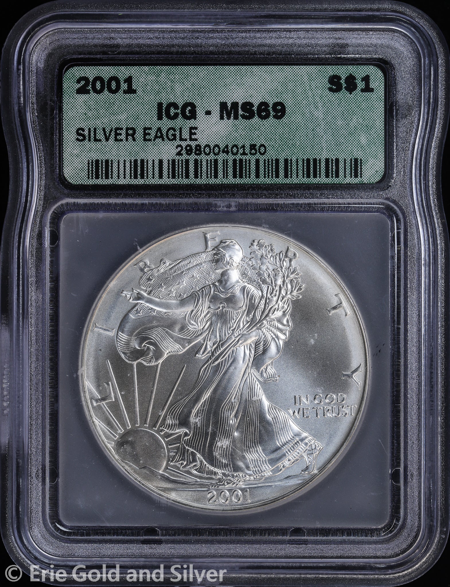 2001 $1 American Silver Eagle ICG MS 69 | Strike Thru Error