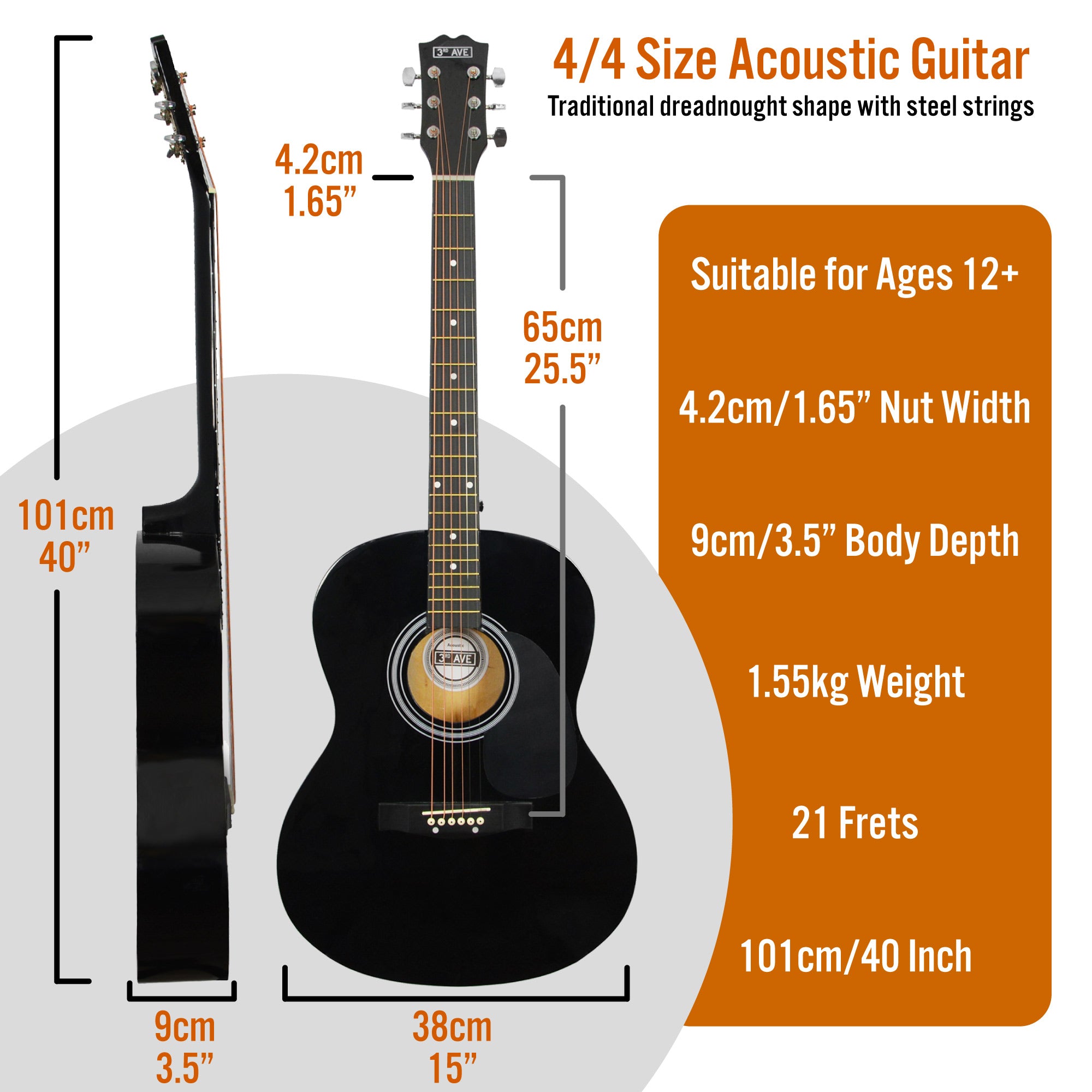 Acoustic Guitar Full 4 4 Size with Gigbag Strap Strings Picks