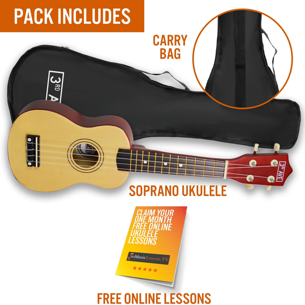Soprano Ukulele Beginner Pack-21 Inch w/Gig Bag Fast Learn
