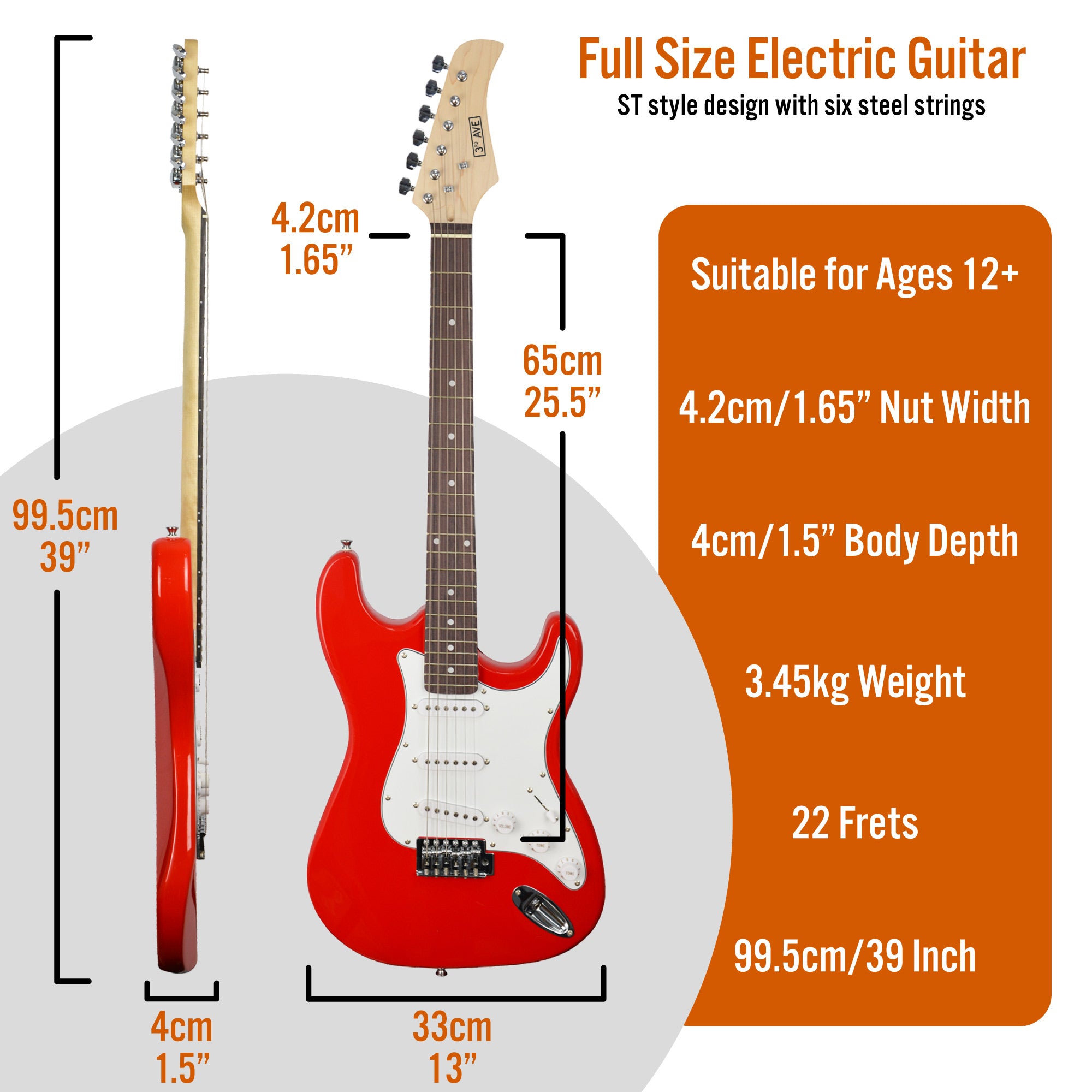 ギター RV-3 Electric Guitar 4/4 Size Beginner Set with Amp & Accessories