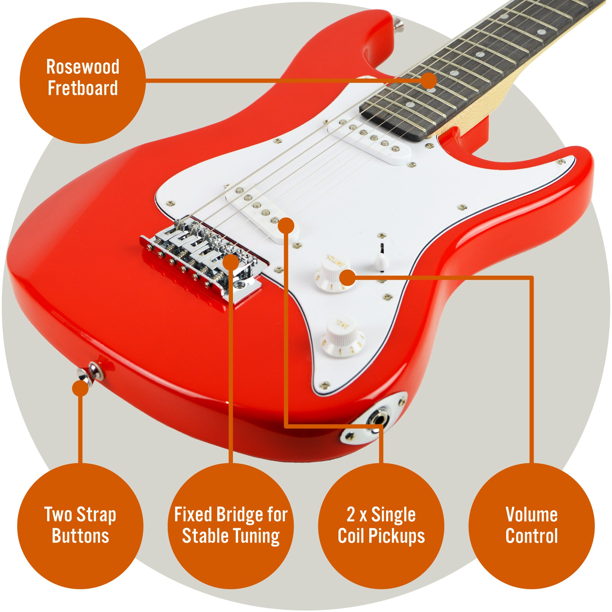 3rd Avenue Electric Guitar 3/4 Size with Bag, Strap, Capo