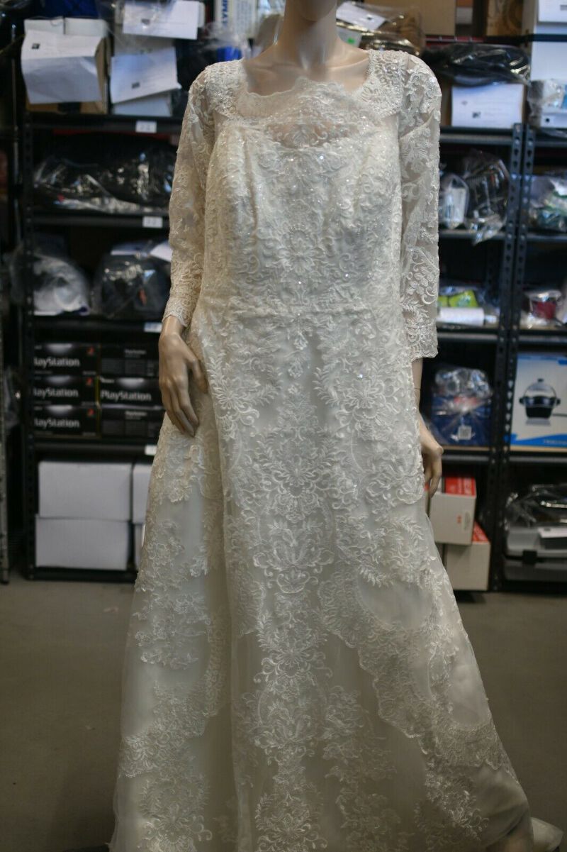 Nwt Oleg Cassini Ivory Lace Off Shoudler Long Sleeve Wedding Dress 24w Ebay