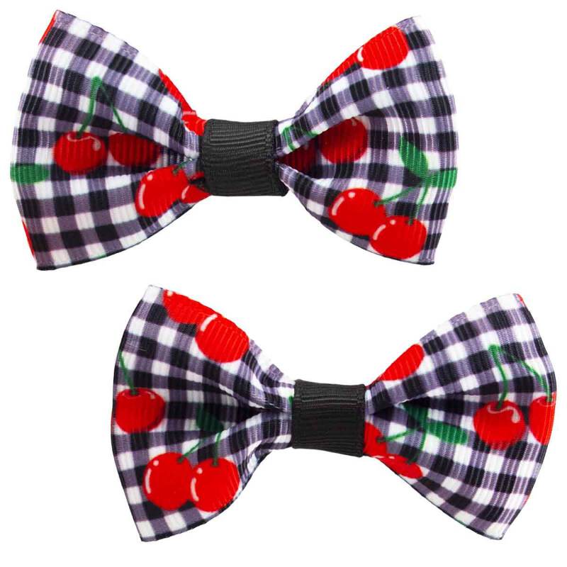 Cherry Bow Hair Clips Barrettes Bows Rockabilly Pin Up Retro Punk