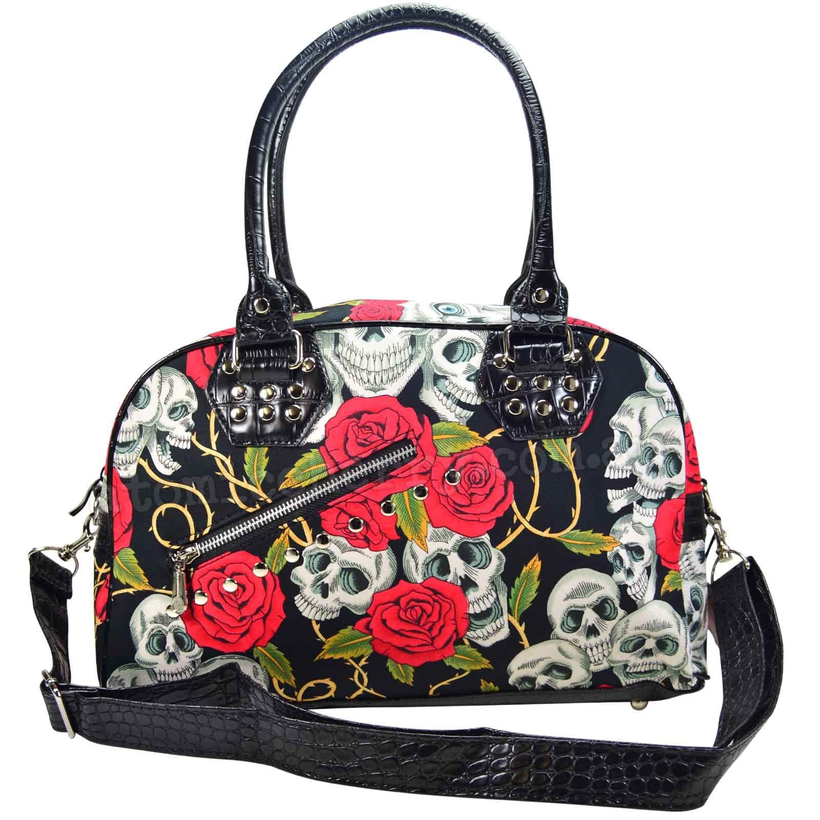 Banned Rockabilly Skulls /& Roses Handbag Pin Up 50/'s Alternative Style Handbag
