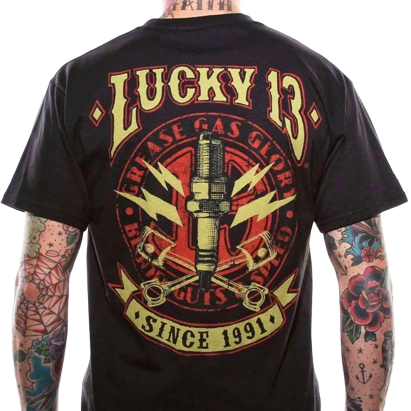 Lucky 13 Men's T-Shirt Amped Kustom Kulture Rockabilly Retro Car | eBay