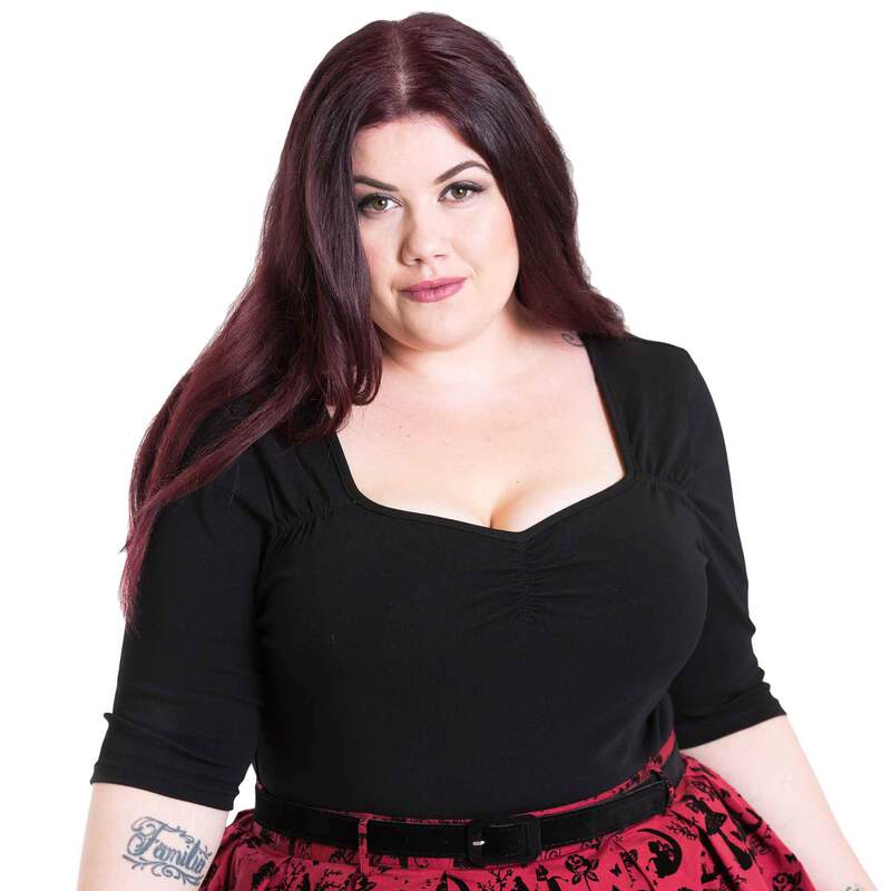 Hell Bunny Phillipa Top Black Rockabilly Pin Up Vintage Retro