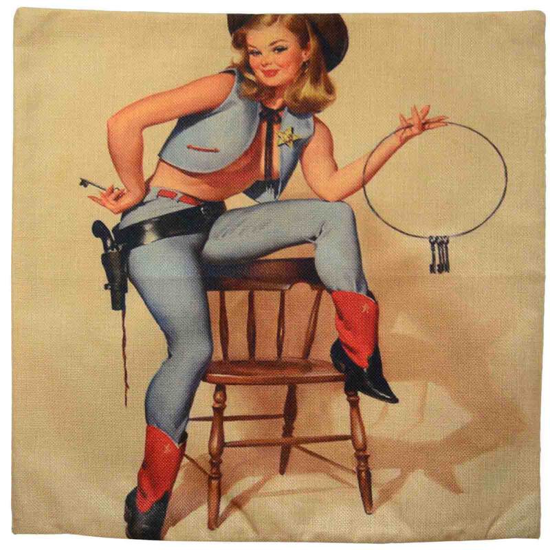 Cowgirl Pin Up Cushion Cover Pillow Keys 50s Homewares Retro Vintage ...