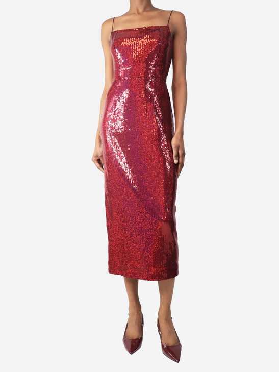 knee length dresses for ladies Lynne Pink Sequin Midi Dress – Frock and Frill main image 0