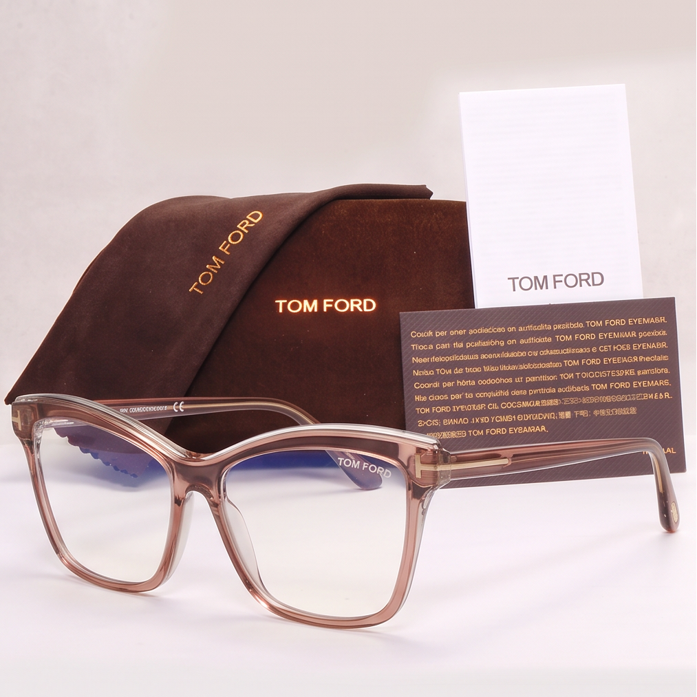 Tom Ford Women\'s Transparent Brown Frame Sunglasses (NWT) Tom Ford FT5762B eyeglasses for women in Shiny Light Brown main image 4