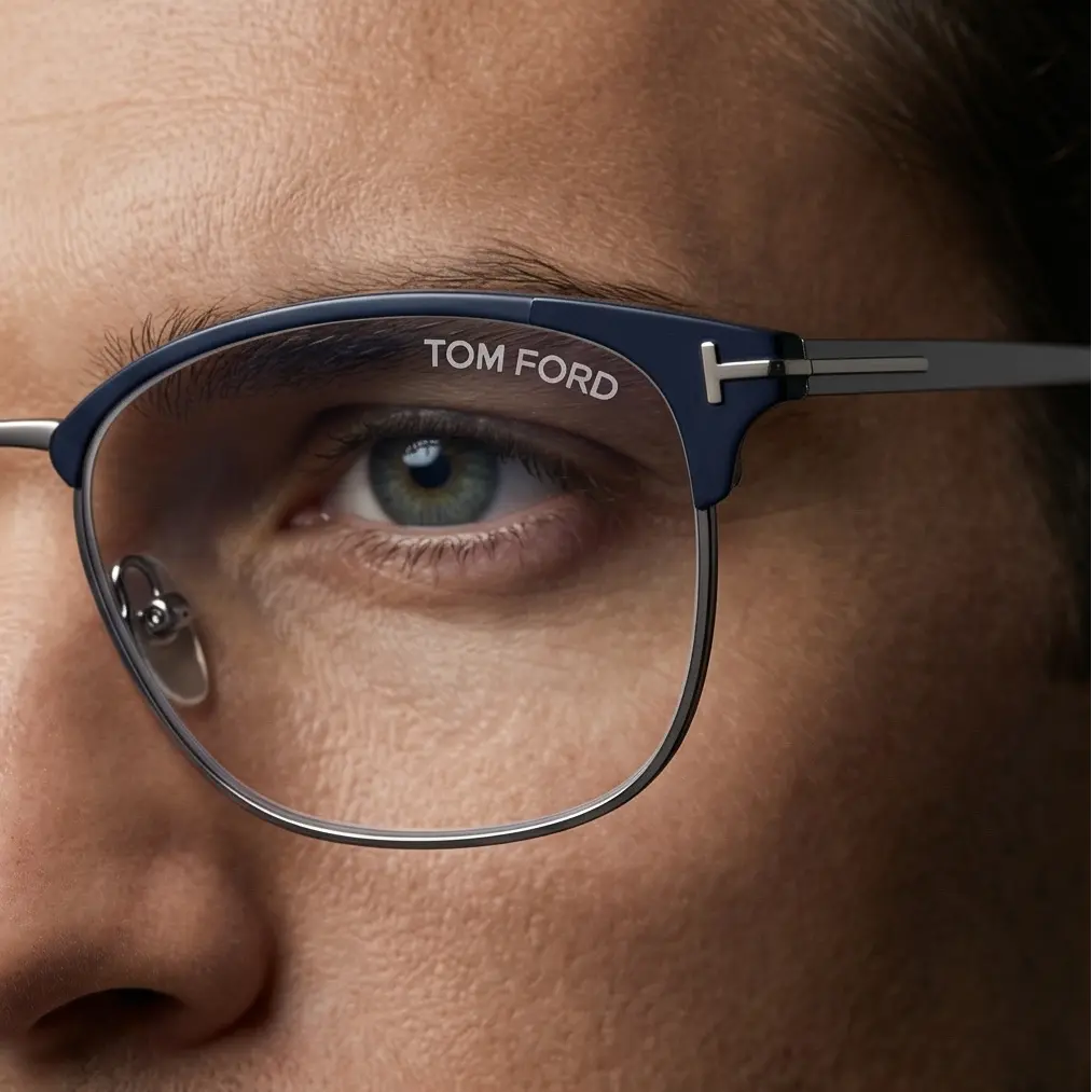 Tom Ford Eyeglasses FT5750-B 091 Men Blue Rectangular Frames 52mm
