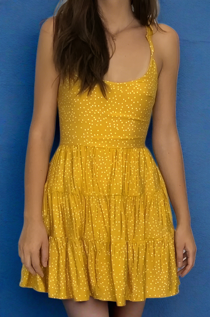 mustard and white dress