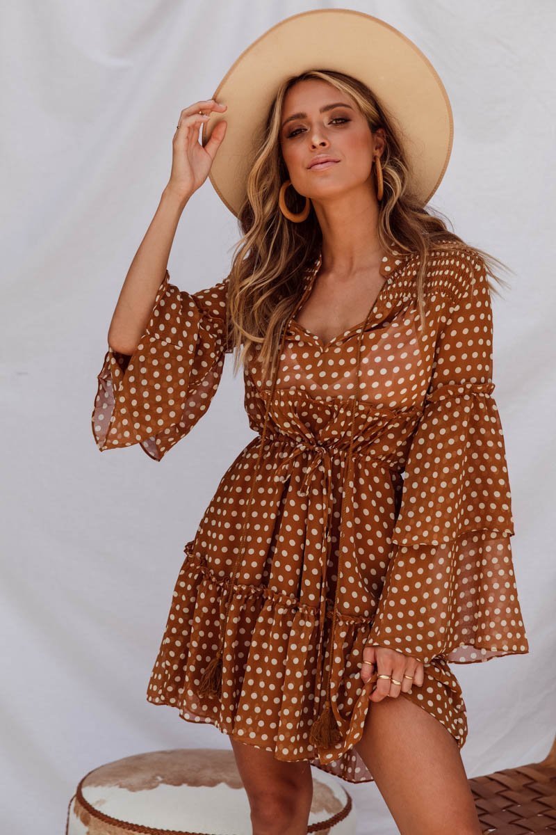 caramel polka dot dress