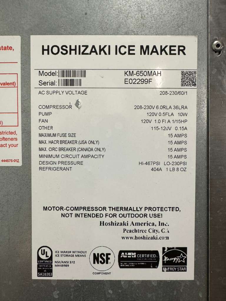 Used Hoshizaki KM-650MAH Crescent Cuber Air Cooled 520lb/24hr Ice Used Hoshizaki KM-650MAH Crescent Cuber Air Cooled 520lb/24hr Ice