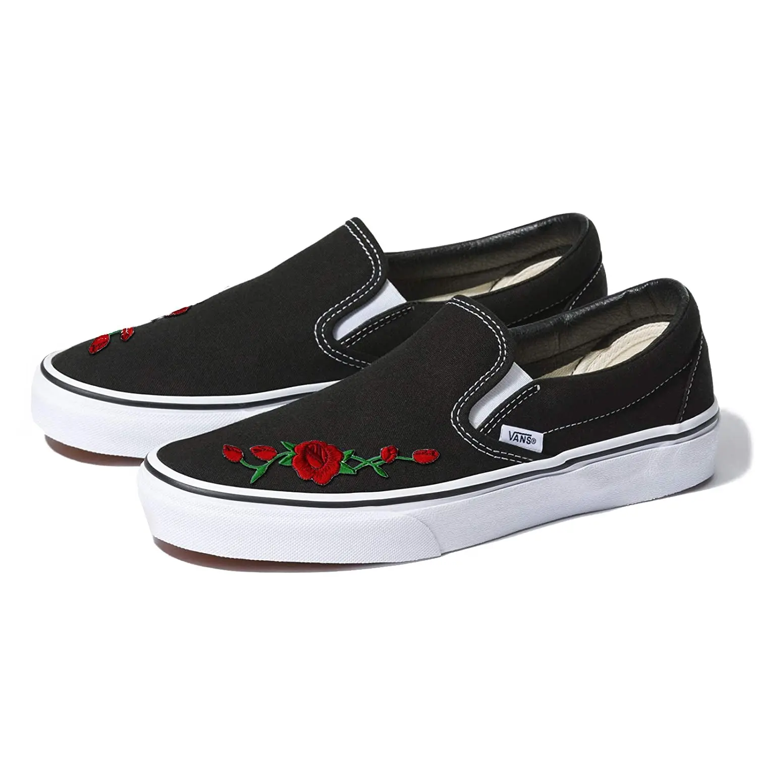 black vans with red roses