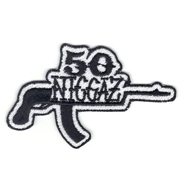50 Niggaz AK-47 Gun Tattoo Script Meme Emoji Iron On Embroidered