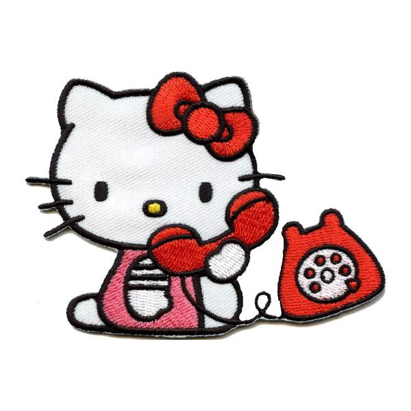 Hello Kitty On Red Telephone Iron On Embroidered Patch Ebay