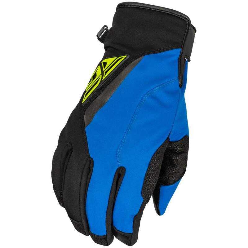 Fly Racing Title Long Cuff Snowmobile Gloves Black Blue Hi-Vis  371-0612