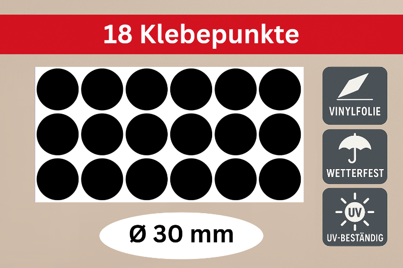 18 Klebepunkte 30 mm Markierungspunkte – selbstklebend wetterfest & UV-beständig