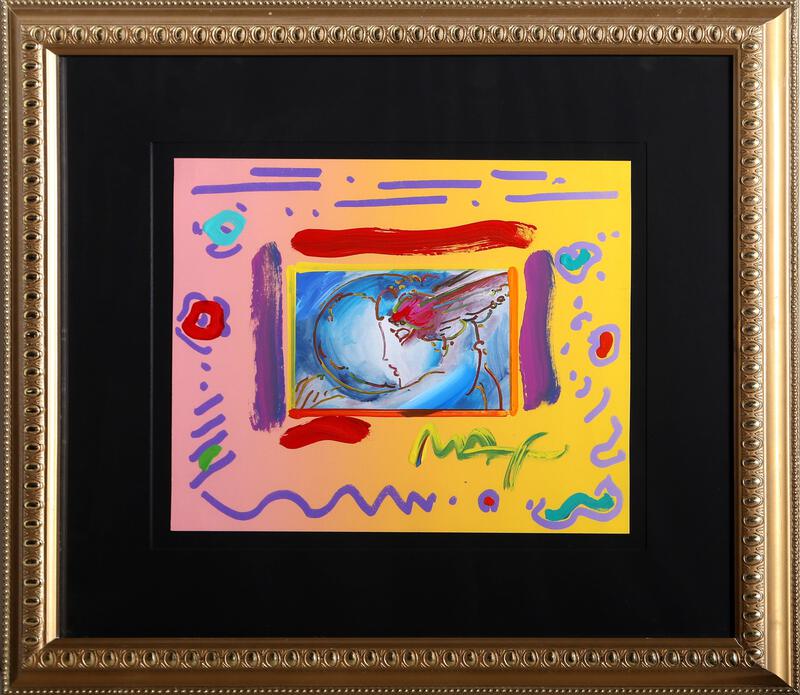洋書 The Artist of My Experiment Peter Max, I Love the World, Mixed Media Painting on Paper