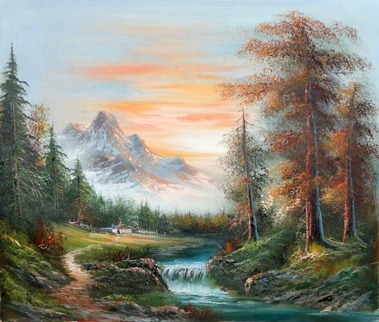 Shumu Fu, Mountain Landscape with Waterfall (15), Oil on