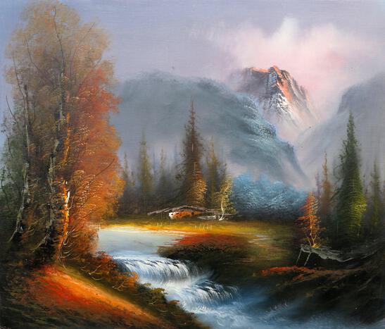 Shumu Fu, Mountain Landscape with Waterfall (8), Oil on