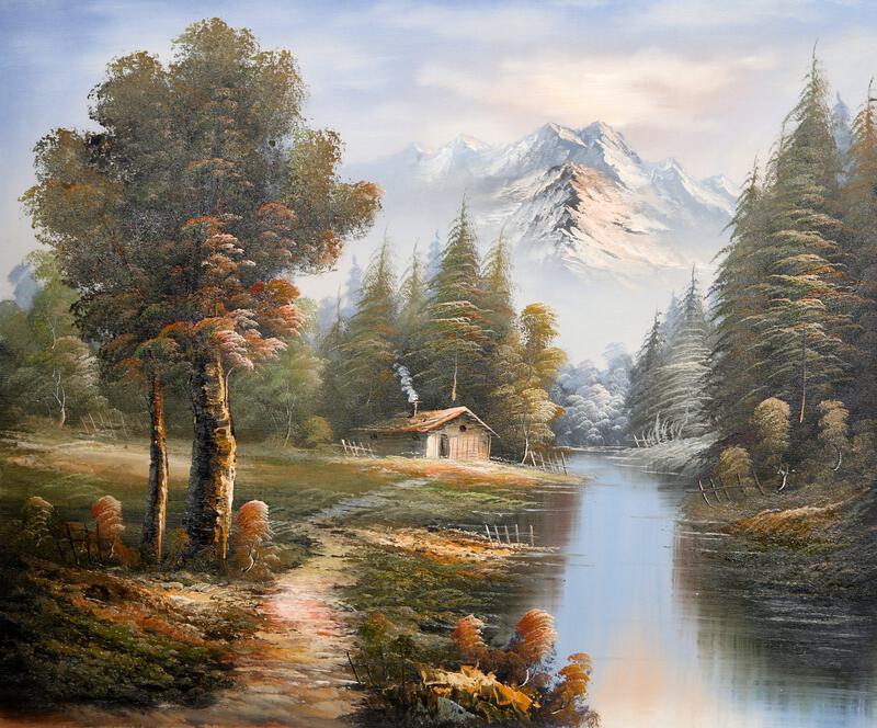 Shumu Fu, Mountain Landscape with Cabin (43), Oil on Canvas