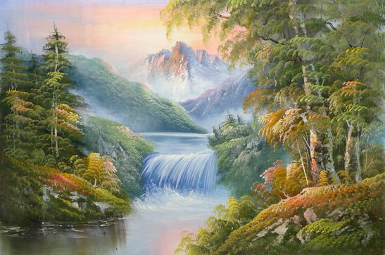 絵画 Mountain waterfall Shumu Fu, Mountain Landscape with Waterfall (52), Oil on