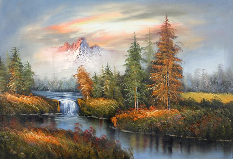 Shumu Fu, Mountain Landscape with Waterfall (102), Oil on Canvas