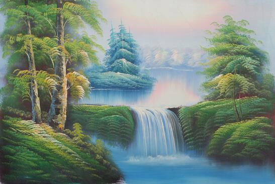 Mao Wu, Waterfall Landscape (183), Oil on Canvas (unsigned