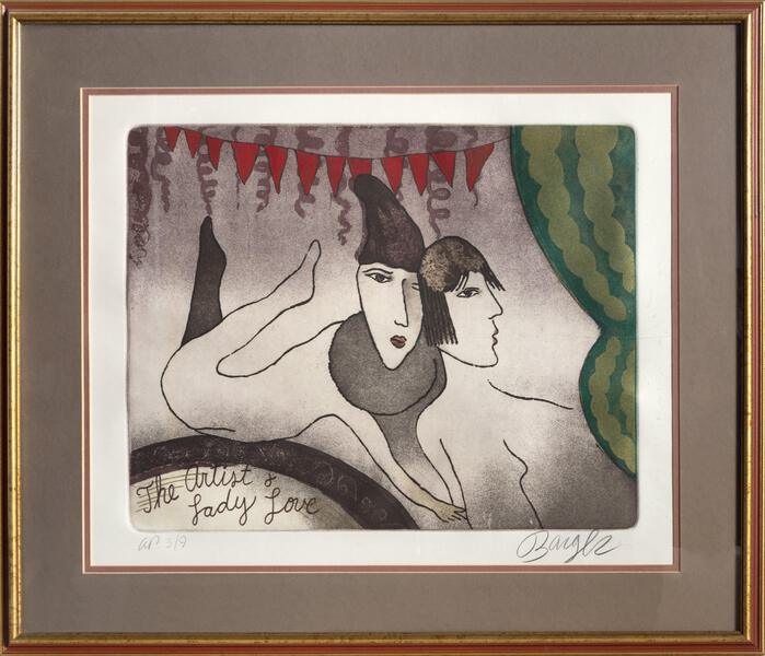 アート　The Gift  Peter Barger Peter Barger, The Artist and Lady Love, Color Etching, signed and