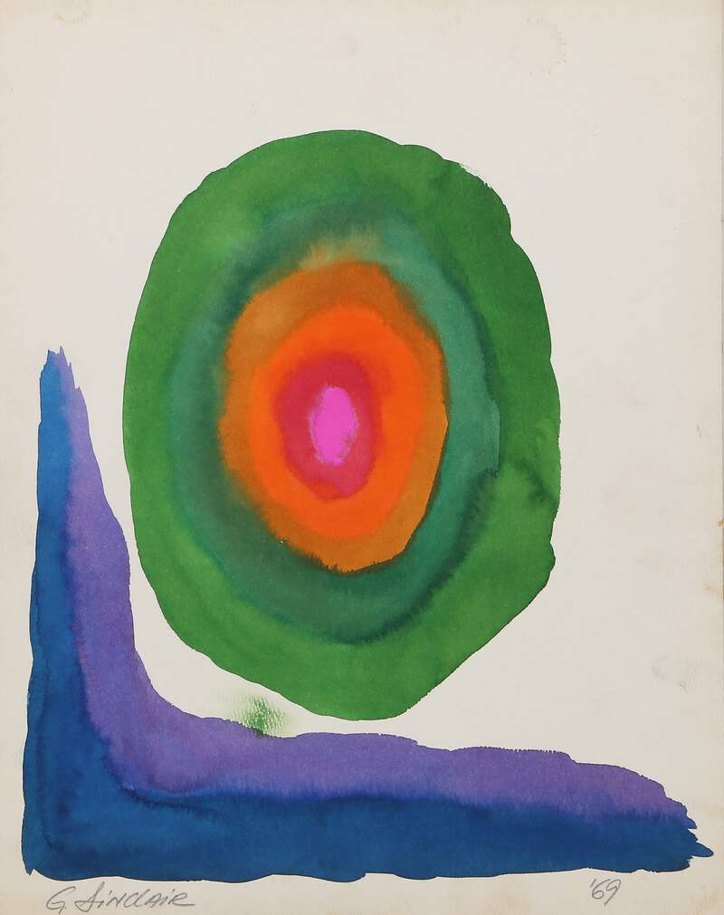 G Sinclair, Green and Purple Composition, Watercolor on Paper