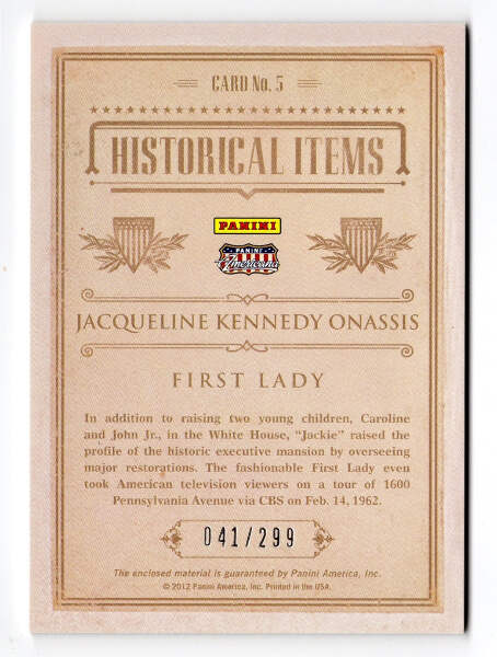 JACQUELINE KENNEDY ONASSIS Panini Americana 2012 Heroes & Legends 
