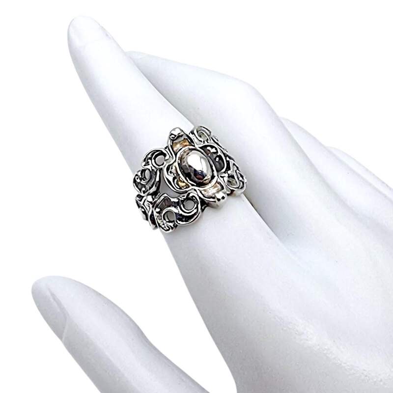 Vintage BAS 835 Silberring 54 (US 6,75) – barockes florales Design, antik
