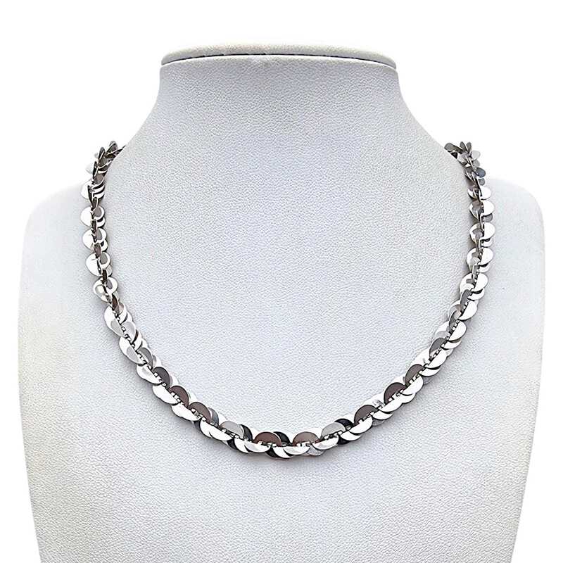 Vintage-Silbermünzkette, 44 cm, geometrisches Design der 1980er, 925 Silber