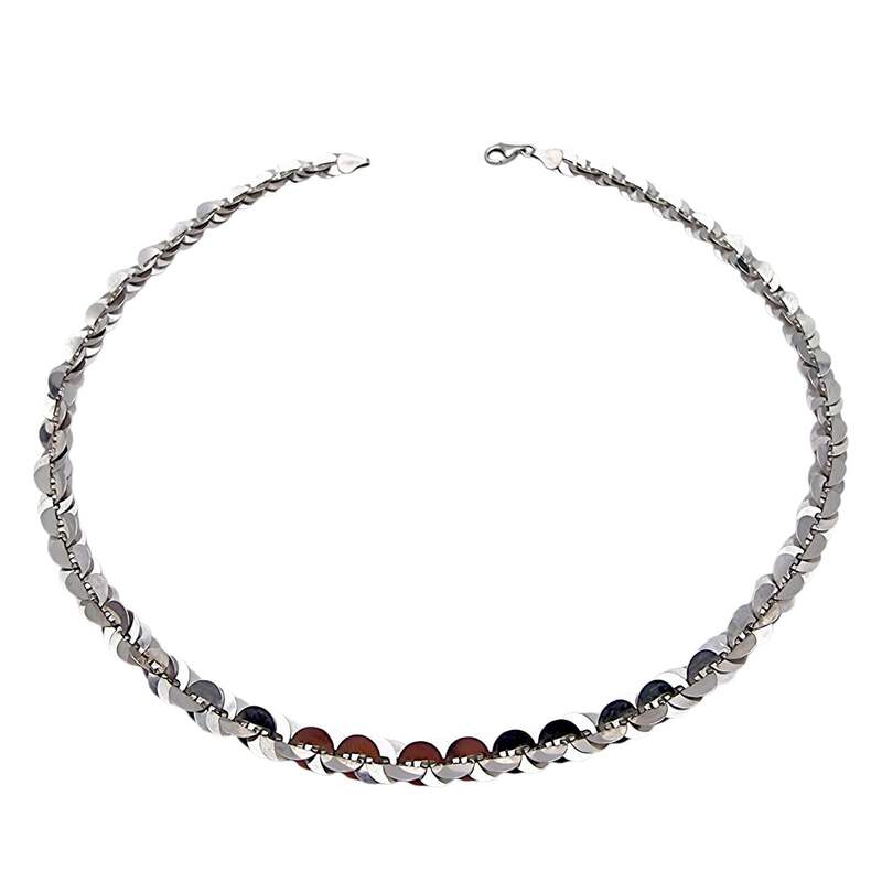 Vintage-Silbermünzkette, 44 cm, geometrisches Design der 1980er, 925 Silber