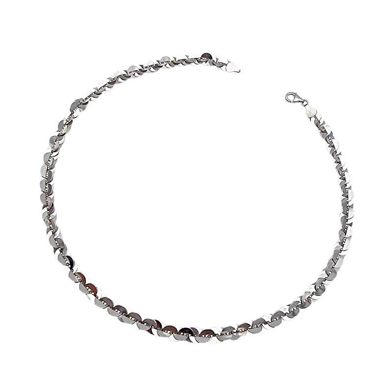 Vintage-Silbermünzkette, 44 cm, geometrisches Design der 1980er, 925 Silber