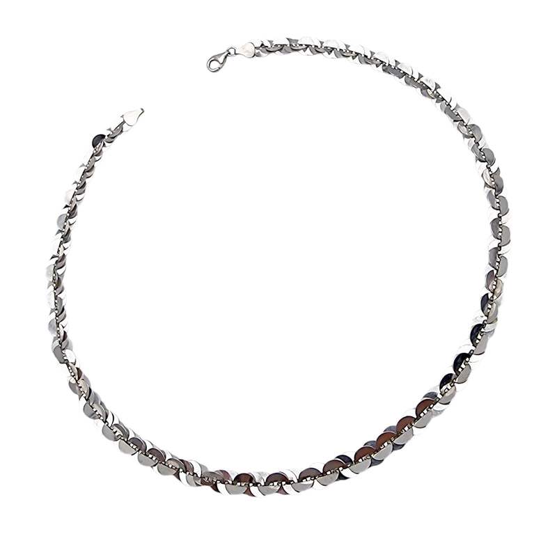 Vintage-Silbermünzkette, 44 cm, geometrisches Design der 1980er, 925 Silber