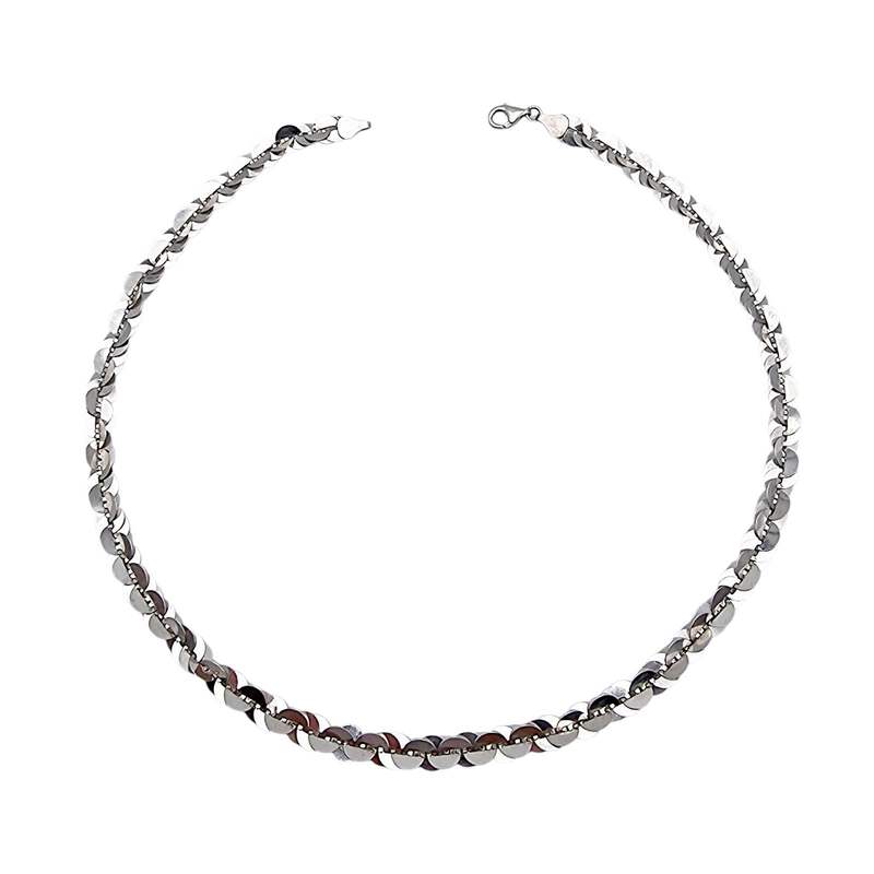 Vintage-Silbermünzkette, 44 cm, geometrisches Design der 1980er, 925 Silber
