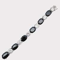 Vintage-Sterling-Silber-925-Tennisarmband mit großen schwarzen und klaren Steinen, 18 cm