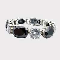 Vintage-Sterling-Silber-925-Tennisarmband mit großen schwarzen und klaren Steinen, 18 cm