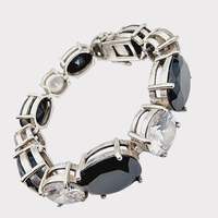 Vintage-Sterling-Silber-925-Tennisarmband mit großen schwarzen und klaren Steinen, 18 cm