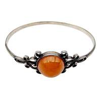 Vintage-Silberarmreif mit Filigran & orange Karneol, Antikstil, 21 cm