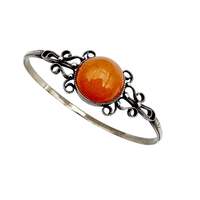 Vintage-Silberarmreif mit Filigran & orange Karneol, Antikstil, 21 cm