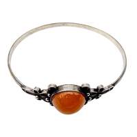 Vintage-Silberarmreif mit Filigran & orange Karneol, Antikstil, 21 cm