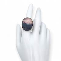 Vintage 925 Silberring mit schwarzer Perlmutt-Muschel, oval, EU 58