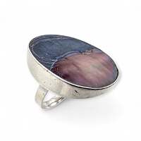 Vintage 925 Silberring mit schwarzer Perlmutt-Muschel, oval, EU 58