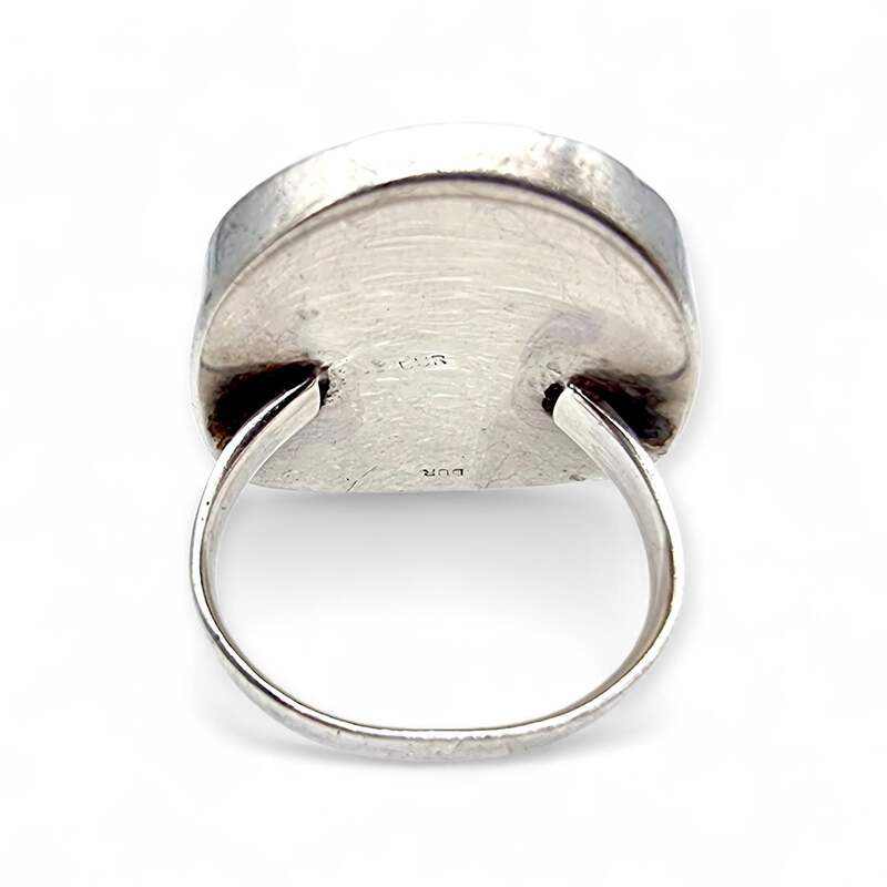 Vintage 925 Silberring mit schwarzer Perlmutt-Muschel, oval, EU 58